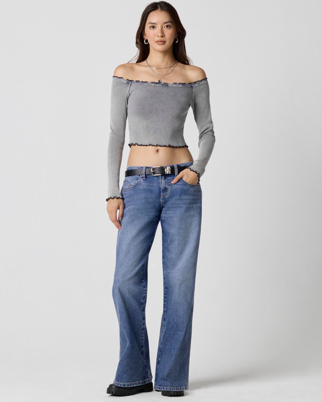 Washed Rib Off-Shoulder Top | FBM