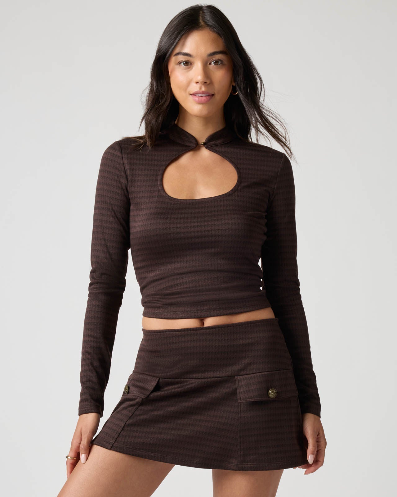 Houndstooth Stretch Keyhole Top | FBM