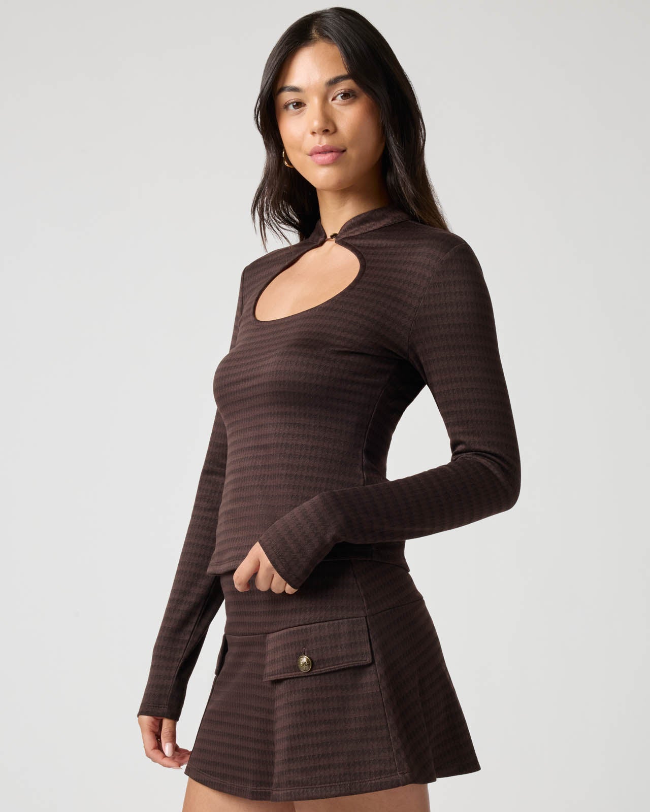 Houndstooth Stretch Keyhole Top | FBM