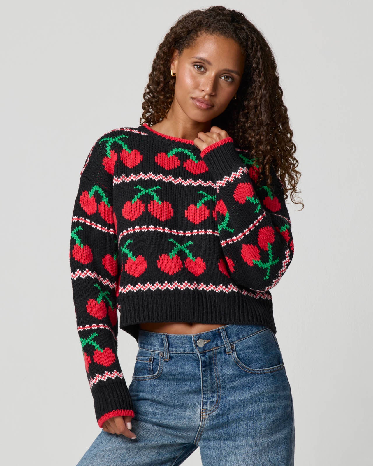 andmary Rosie flower knit tops レッド ANDMARY】Rosie flower knit tops