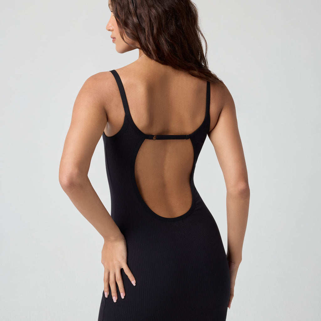 ribbed open back dress Ribbed Open Back Maxi Dress in Brown